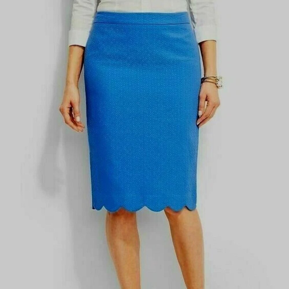 Talbots Petite Blue Pencil Skirt Size 2P Matelasse Scallop